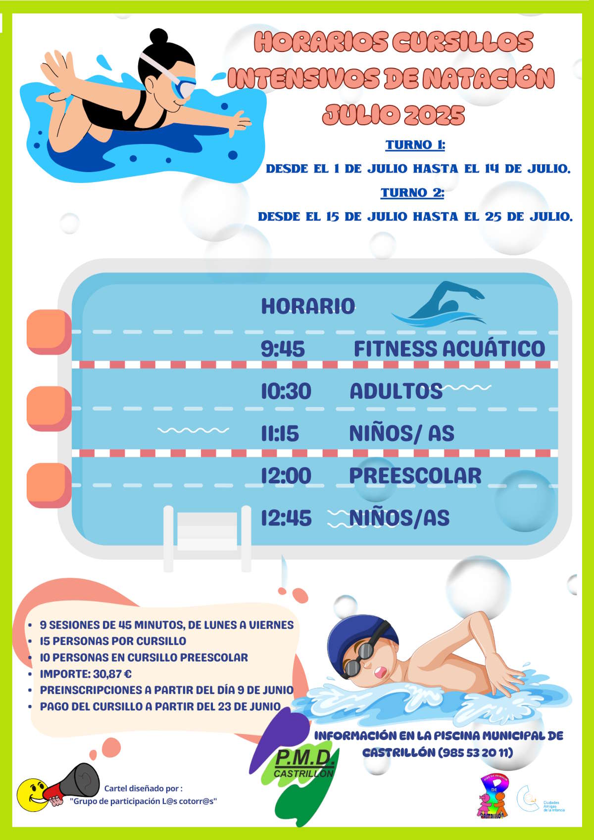 Cusillos intensivos natación verano 2025